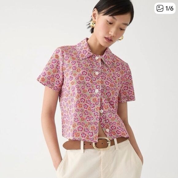 Tops - J Crew Cropped Gamine Shirt Liberty Ellie Floral Pink Womens 6